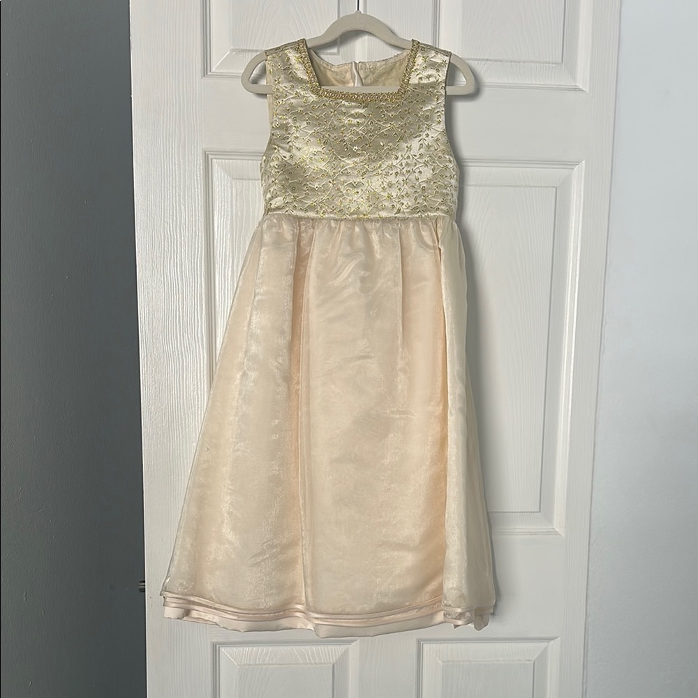 Charming Gold and Cream Kids Formal Dress